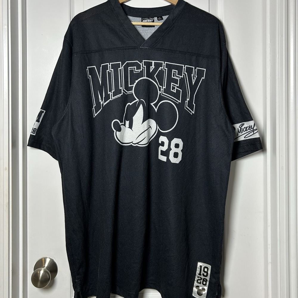 Disney Mickey and Friends 1928 Black White Mesh Oversized Graphic Print Jersey